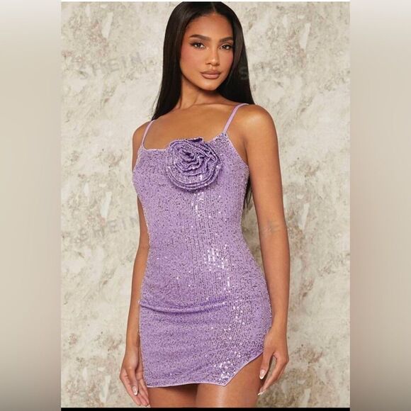 SHEIN 3D Rosette split hem sequin cami dress - Picture 4 of 5